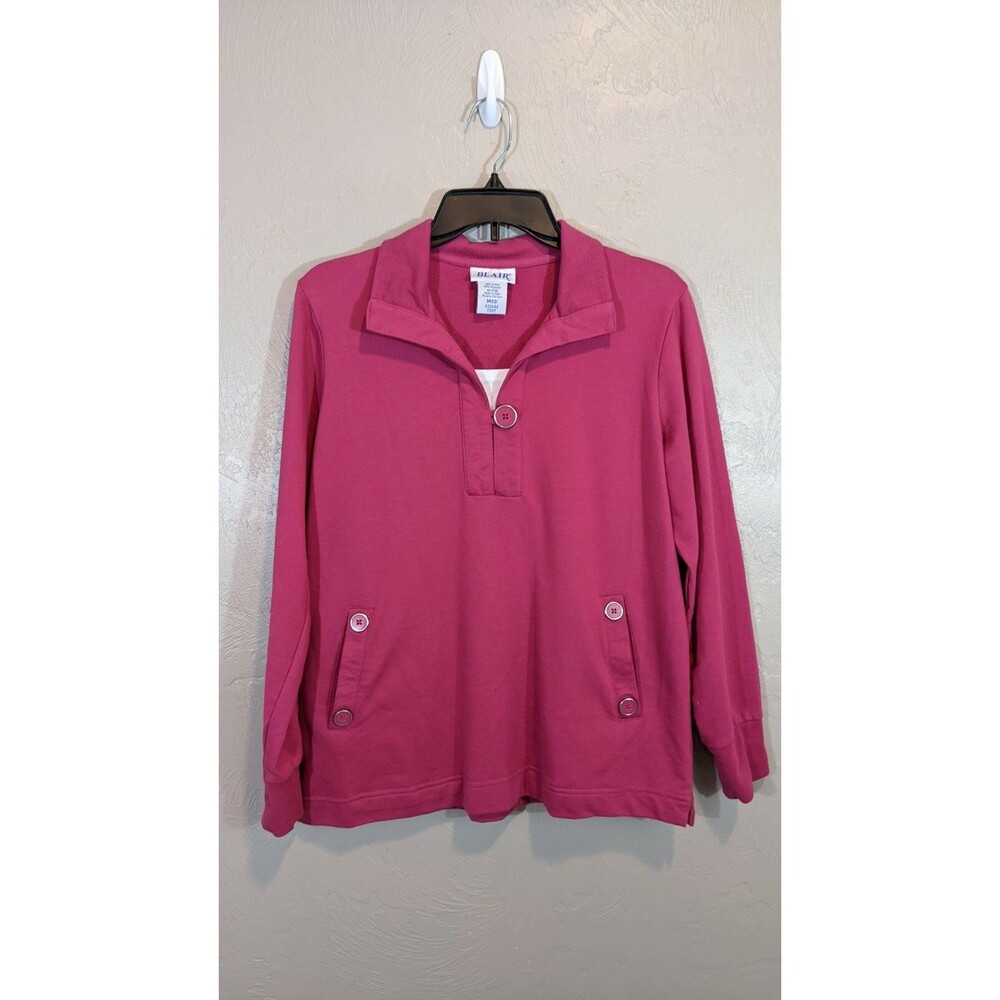 Blair Womens Size Medium Pink Layered-Look French Terry Pullover Sweater